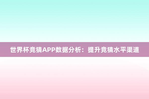 世界杯竞猜APP数据分析：提升竞猜水平渠道