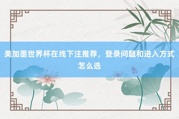 美加墨世界杯在线下注推荐，登录问题和进入方式怎么选