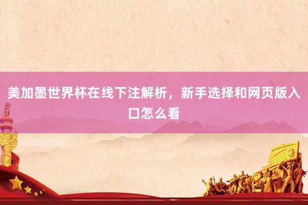 美加墨世界杯在线下注解析，新手选择和网页版入口怎么看